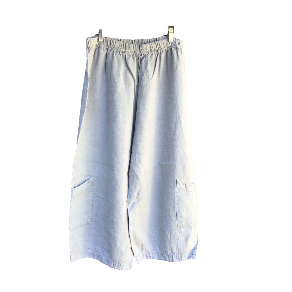 Bryn Walker Linen Pants Women's XL Gray Wide Leg Cropped Lagenlook USA 31x23